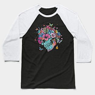 Floral Butterfly Skull Halloween Costume Hippie Flower Baseball T-Shirt